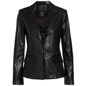 Alice + Olivia Mya Vegan Leather Notch Collar Black Leather Blazer